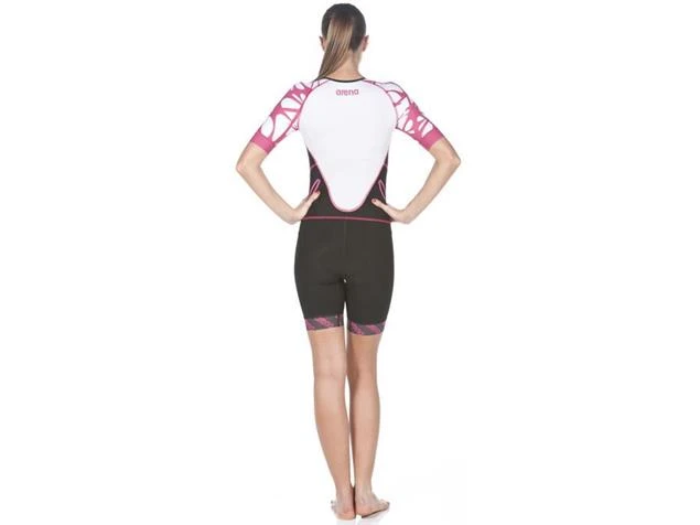 Arena Powerskin ST Aero Women Trisuit Einteiler Kurzarm, Front Zipper - L Black/white/fuchsia – Bild 2