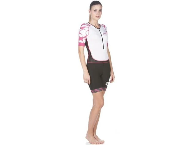 Arena Powerskin ST Aero Women Trisuit Einteiler Kurzarm, Front Zipper - L Black/white/fuchsia – Bild 3