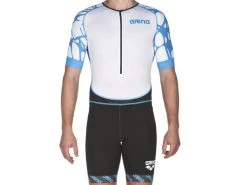 Arena Powerskin ST Aero Men Trisuit Einteiler Kurzarm, Front Zipper - S Black/white/aqua Blue