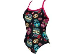 Arena Crazy Skulls Carnival Badeanzug Light Drop Back - 34 Freak Rose/black Multi