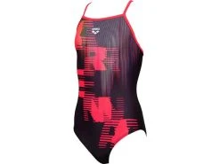 Arena Highlight Mädchen Badeanzug Light Drop Back - 116 Black/fluo Red