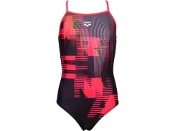 Alternative view of Arena Highlight Mädchen Badeanzug Light Drop Back - 116 Black/fluo Red