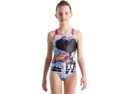 Arena Placement Mädchen Badeanzug New V Back - 128 Black/freak Rose -Arena Online Placement20Madchen20Badeanzug bkfrkrosa 3