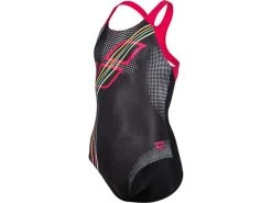 Arena Placement Mädchen Badeanzug New Swim Pro Back - 128 Black/freak Rose