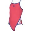 Arena Team Stripe Mädchen Badeanzug Superfly Back - 128 Freak Rose/neon Blue