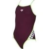 Arena Team Stripe Mädchen Badeanzug Superfly Back - 128 Red Wine/shiny Green